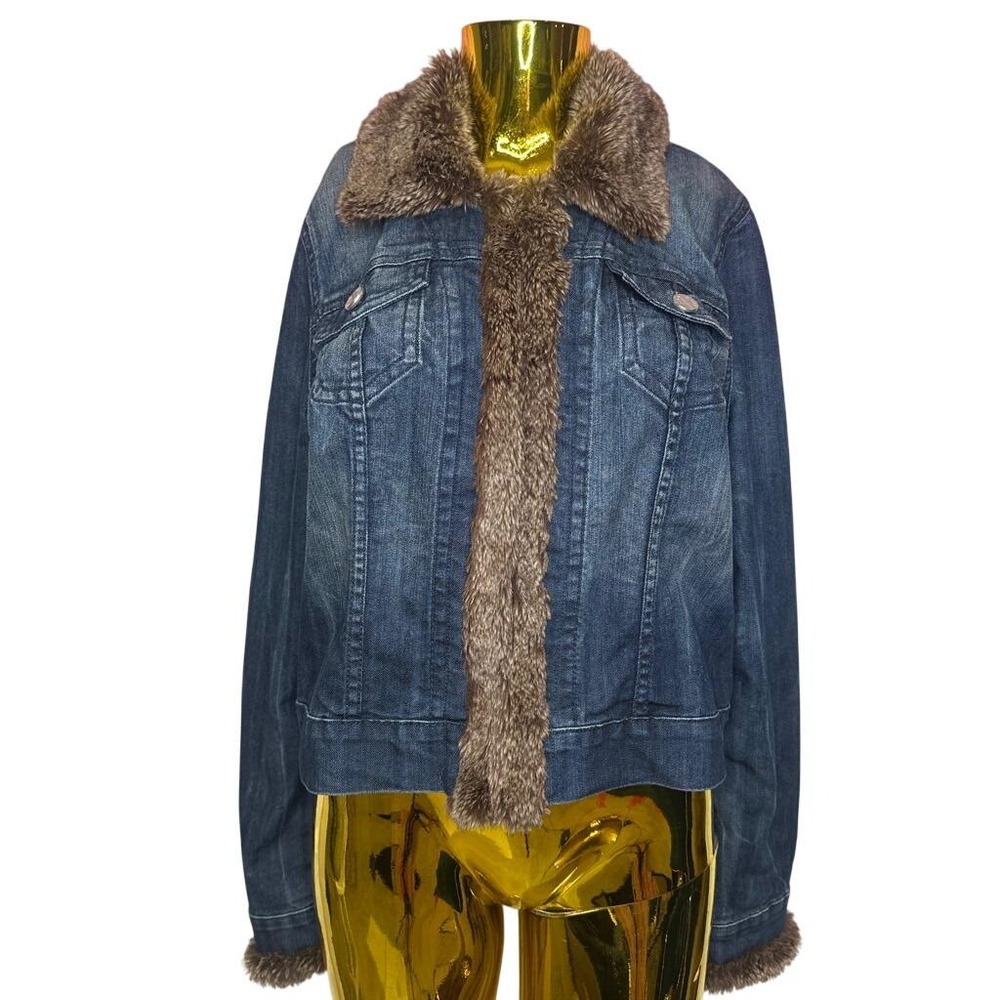 Y2K Bratz Doll Vintage Allen B. Denim Jacket Faux Fur Collar Cuffs Blue Medium